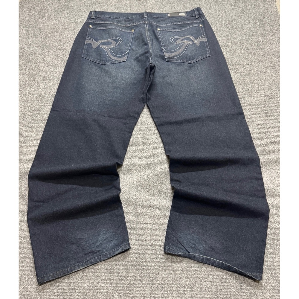 Y2K Culture Jeans Men's 42x32 Embroidered Cotton Skater Wide Leg Light Wash
